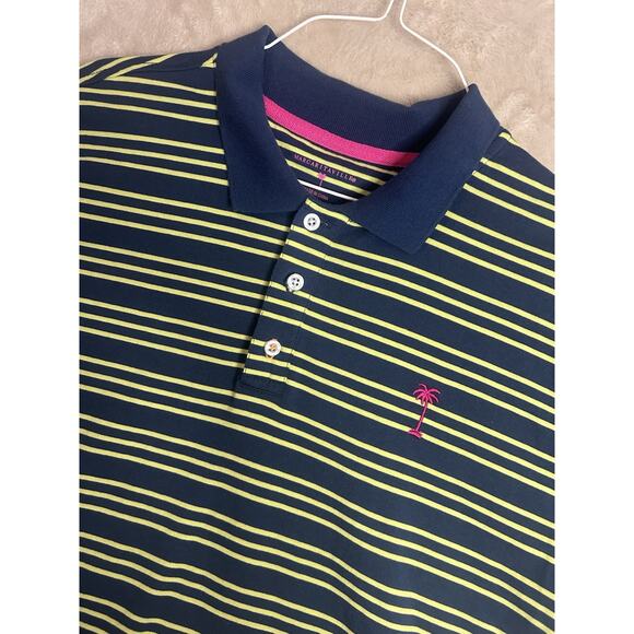 Margaritaville Men’s Large Blue Yellow Striped Polo UPF 30 Embroidered‎ - Picture 1 of 7